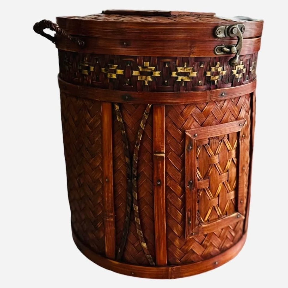 Mid 20th Century Chinese Rattan Wedding Basket Picnic Basket Wicker Vintage Box - Picture 4 of 9